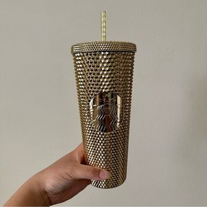Starbucks 2022 Winter Holiday Gold Metallic Chrome Bling Studded Tumbler